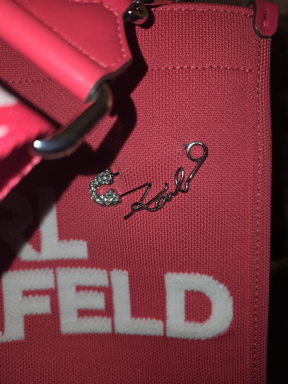 Karl Lagerfeld Hot Pink Canvas Logo Tote with Detachable Strap - Picture 4 of 9